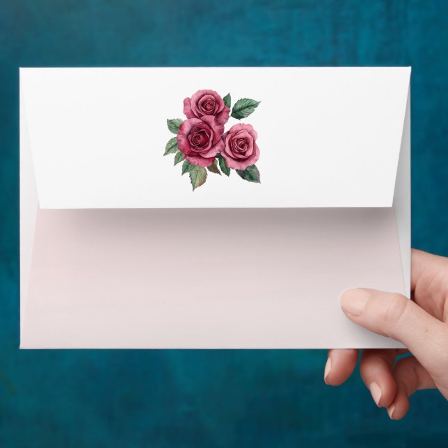 Pretty Red Rose Floral Blush Pink White Envelope (Hand)