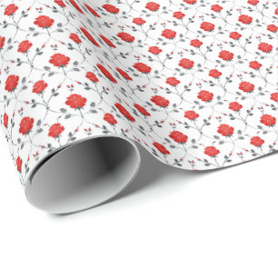 Pretty Red Roses and Rose Buds Wrapping Paper