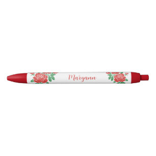 Pretty Red Roses Personalised Ink Pen