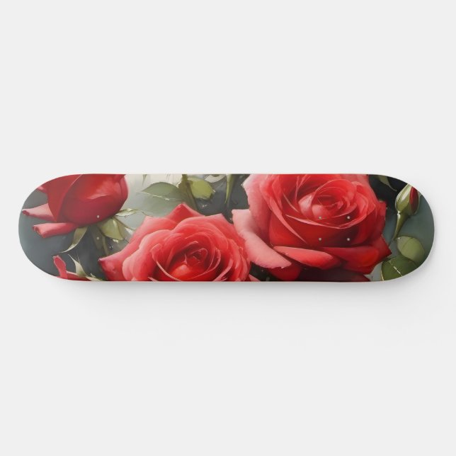 Pretty red roses watercolor painting skateboard (Horz)