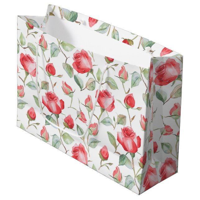 Pretty Red Roses Wedding Large Gift Bag (Front Angled)