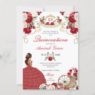 Pretty Red Roses Western Cowgirl Quinceañera Invitation