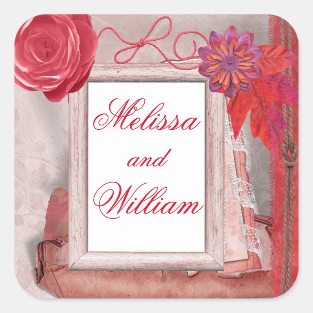 Pretty Red rustic Square Sticker (Front)