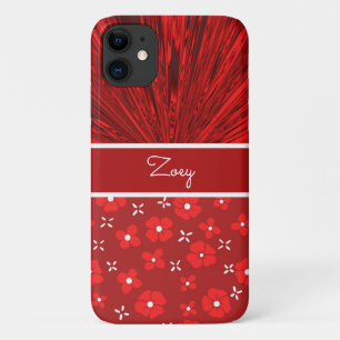 Pretty Red Satin n Flowers Monogram Case-Mate iPhone Case