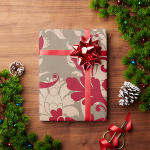 Pretty Red Tan Damask Wrapping Paper