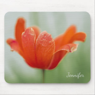 Pretty Red Tulip Flower Petal Photo With Your Name Mouse Pad