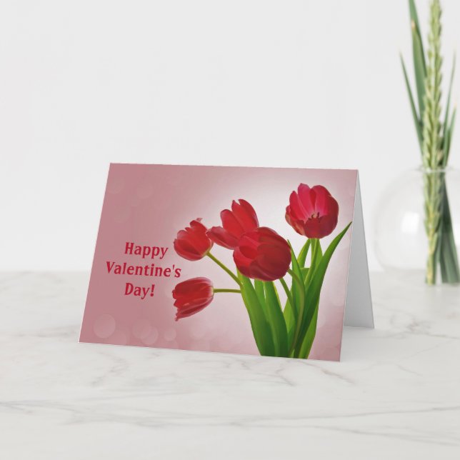 Pretty Red Tulips Valentine's Day Folded Holiday Card (Front)