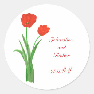 Pretty Red Tulips, Wedding Save the date stickers