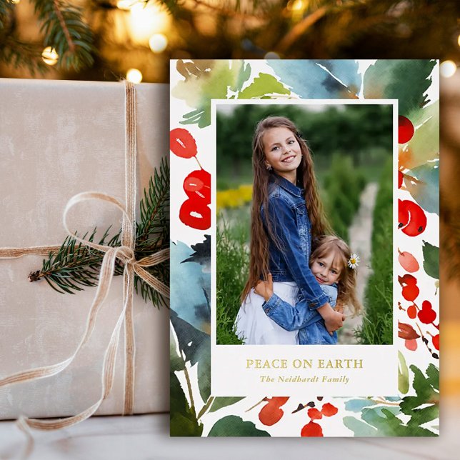 Pretty Red Watercolor Berries Christmas Photo (Creator Uploaded)