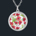 Pretty Red Watercolor Poppies Personalised Silver Plated Necklace<br><div class="desc">Pretty red watercolor poppy art personalised necklace.</div>