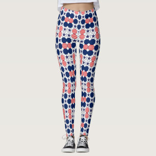 Pretty Red White Blue Star Pattern Leggings