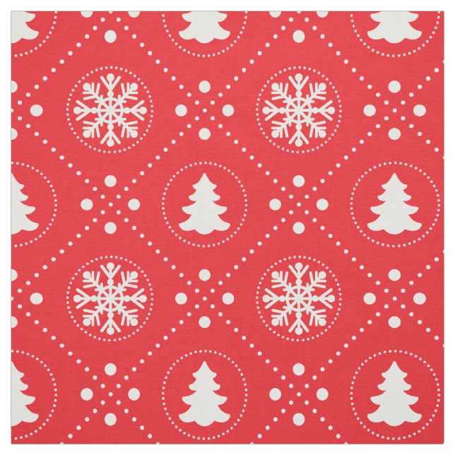 Pretty Red White Christmas Pattern Fabric (Swatch)