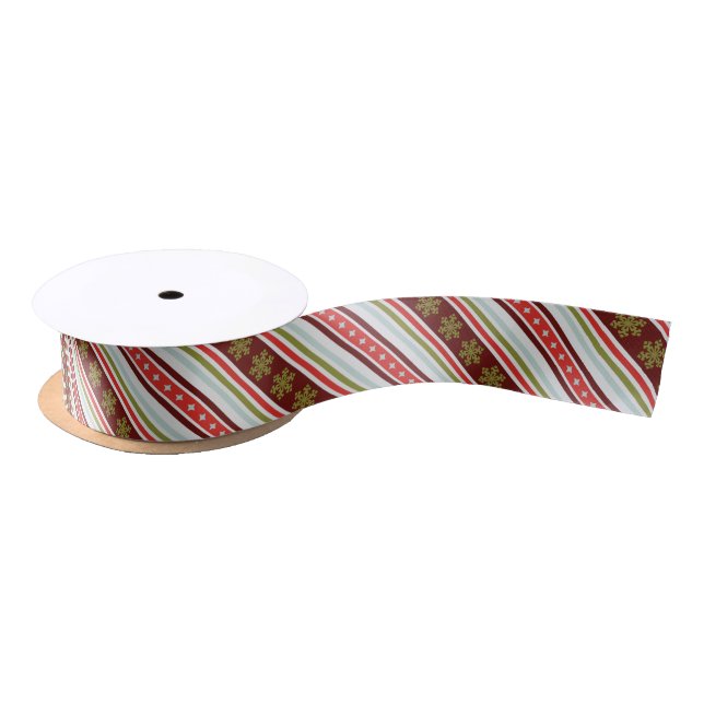 Pretty red white Christmas snowflake strips ribbon Satin Ribbon (Spool)