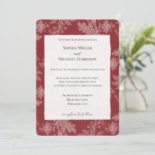 Pretty Red White Floral Faux Lace Wedding Invitation