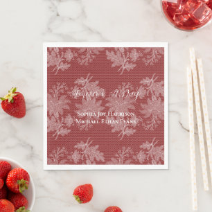 Pretty Red White Floral Faux Lace Wedding Napkin