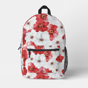 Pretty Red White Flowers Printed Backpack