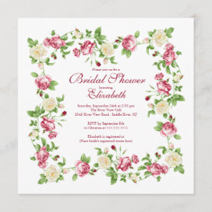 Pretty Red & White Rose Floral Bridal Shower Invitation