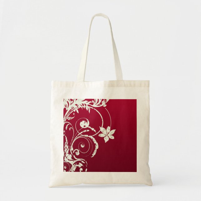 Pretty Red & White Swirly Flower Design Bag (Front)