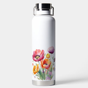 PRETTY RED & YELLOW SPRING ANEMONE POPPIES WATER BOTTLE