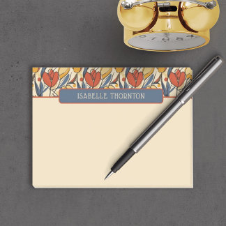 Pretty Red & Yellow Tulip Pattern Name Post-it Notes