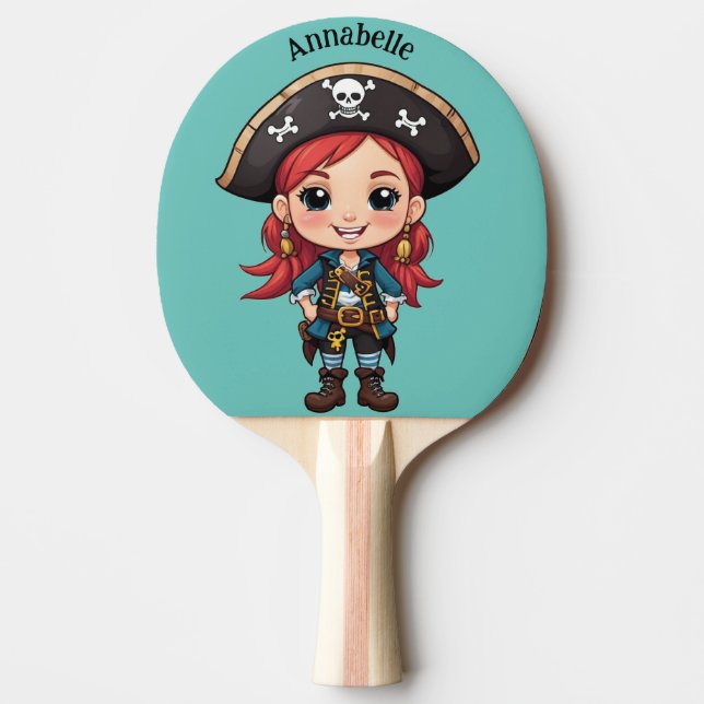 Pretty Redhead Pirate Ping Pong Personalise Paddle (Front)