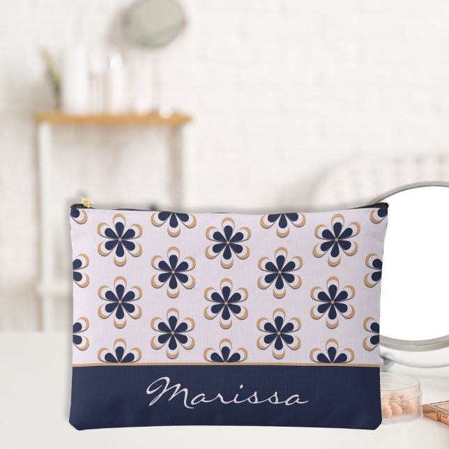 Pretty Retro 70's Flower Power Navy-Barely Pink Accessory Pouch (Creator Uploaded)