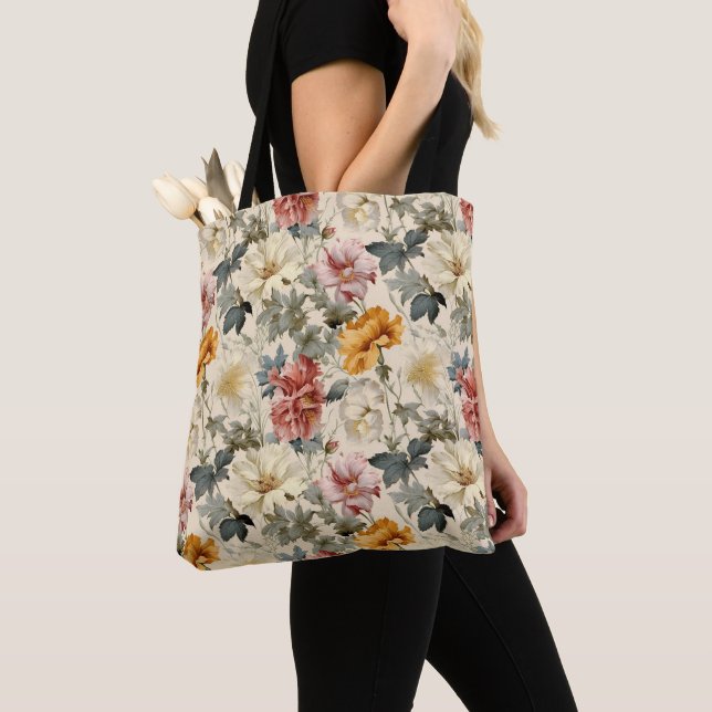 Pretty retro art pattern Dusty Floral  Tote Bag (Close Up)