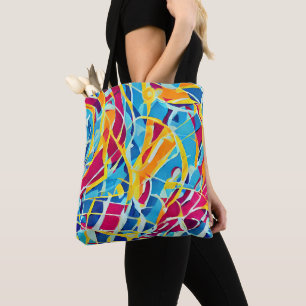 Pretty retro artwork Blue Pink Trendy abstract Tote Bag