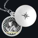 Pretty Retro Floral Black Pattern Photo Locket Necklace<br><div class="desc">Pretty retro floral frames one of your favourite photos with quote "live laugh love" or your own custom message on gold coloured ribbon.</div>
