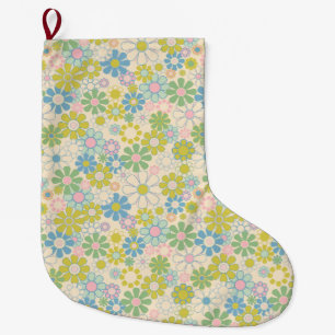 Pretty Retro Floral Pattern Light Pastel Large Christmas Stocking