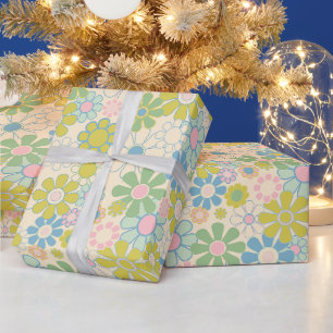 Pretty Retro Floral Pattern Light Pastel Wrapping Paper