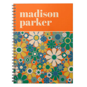 Pretty Retro Floral Personalised 60s Aesthetic Notebook