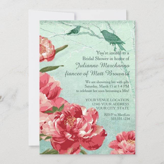 Pretty Retro Flower Bridal Shower Chintz Peony Invitation (Front)