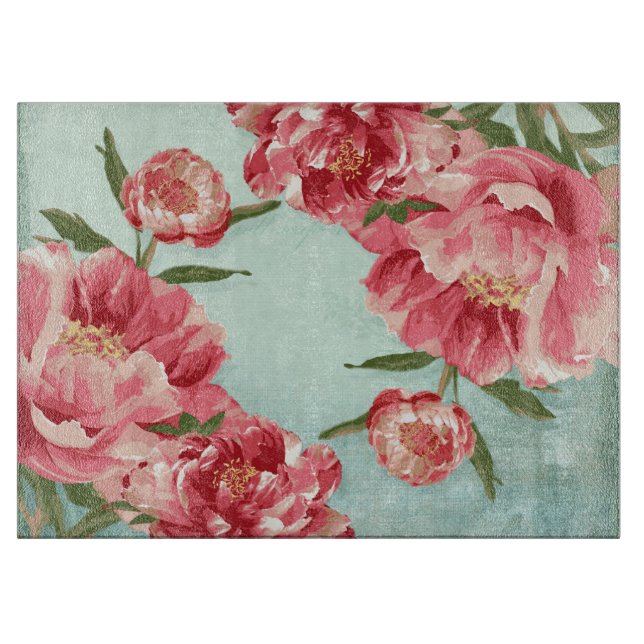 Pretty Retro Flower Chintz Peonies Personalised Cutting Board (Front)