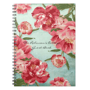 Pretty Retro Flower Chintz Peonies Personalized Spiral Notebook
