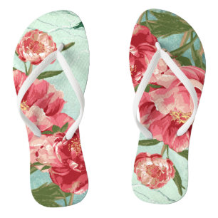 Pretty Retro Flower Fashion Chintz Peony n Bird Jandals