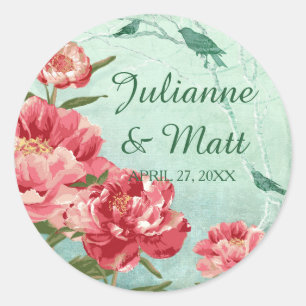 Pretty Retro Flower Favour Seals Chintz Peonies