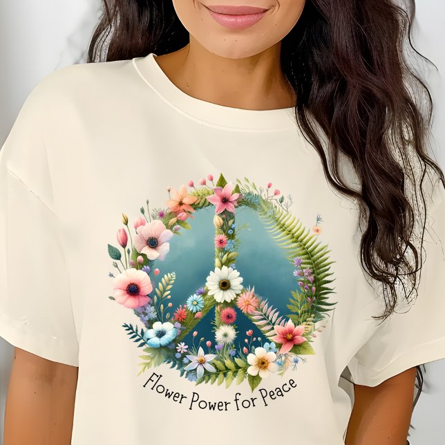Pretty Retro "Flower Power for Peace" Peace Sign T-Shirt (Creator Uploaded)