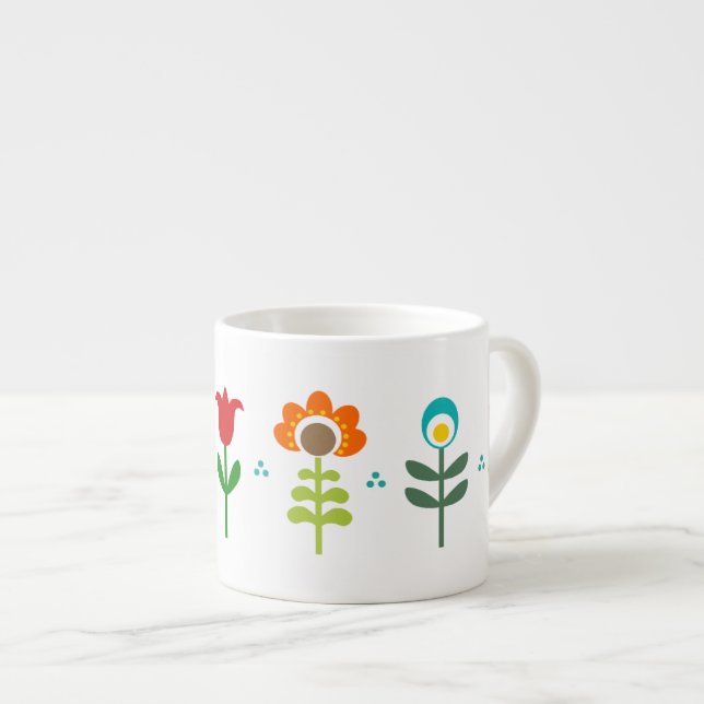 Pretty Retro folk flowers Espresso Cup (Front Right)