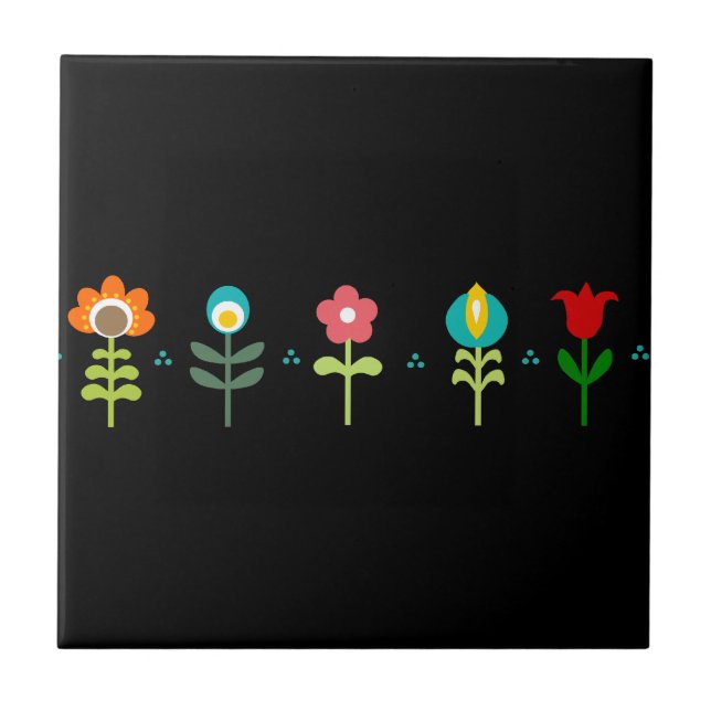 Pretty Retro folk flowers Tile (Front)