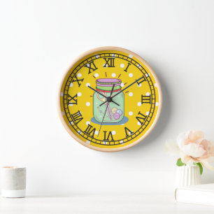 Pretty retro hand craft room Watercolor Yellow Clock