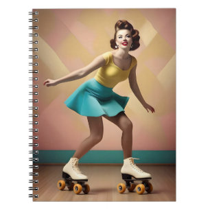 Pretty Retro Lady Roller Skating Lets Roll, Notebook