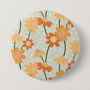 Pretty retro muted 1970s Flowers 7.5 Cm Round Badge