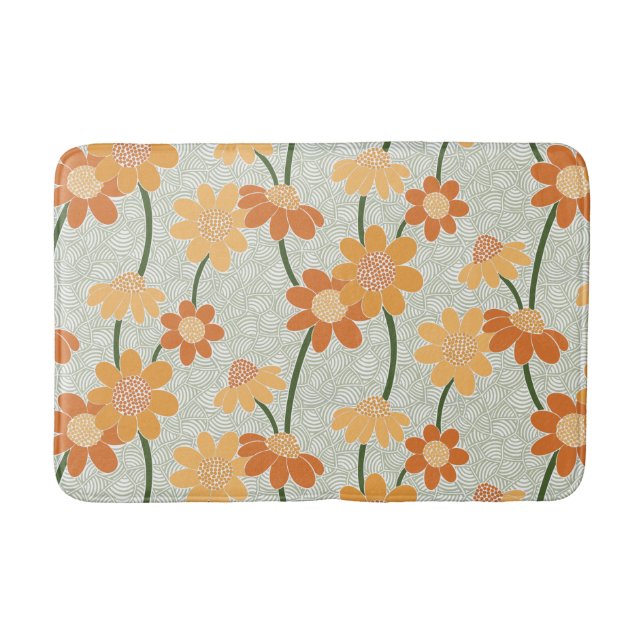 Pretty retro muted 1970s flowers bath mat (Front)