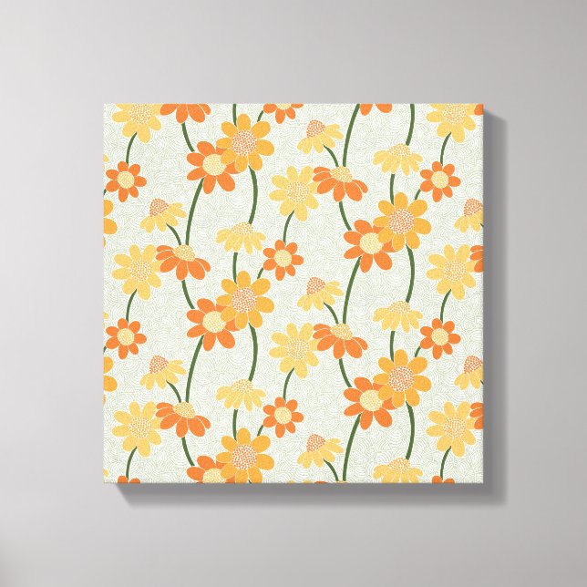 Pretty retro muted 1970s flowers canvas print (Front)