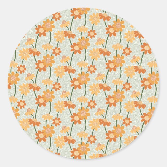 Pretty retro muted 1970s flowers classic round sticker (Front)