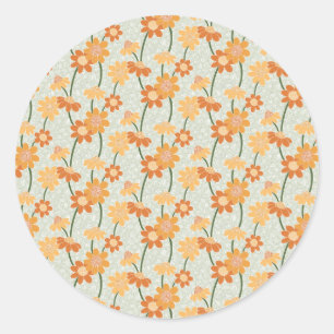 Pretty retro muted 1970s flowers classic round sticker