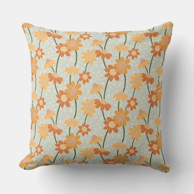Pretty retro muted 1970s flowers cushion (Front)
