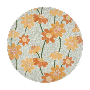 Pretty retro muted 1970s flowers cutting board