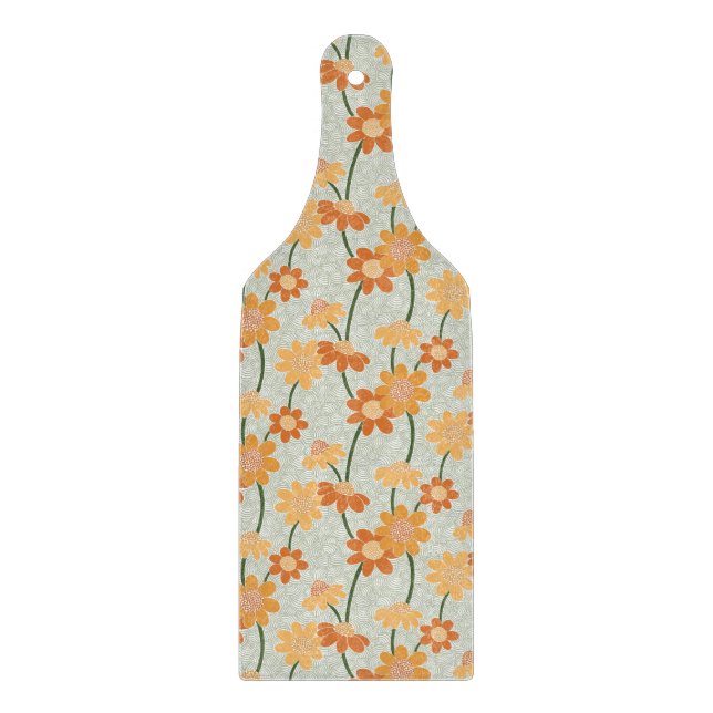Pretty retro muted 1970s flowers cutting board (Front)